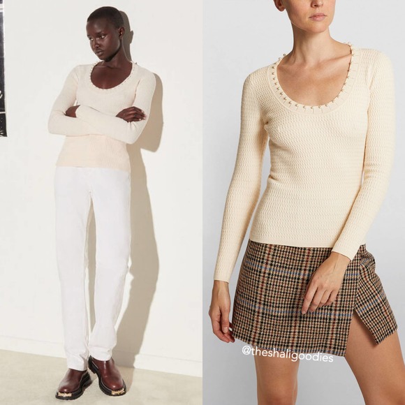 SANDRO Beaded Sweater Pearl Embellished Knit Top - Picture 2 of 8